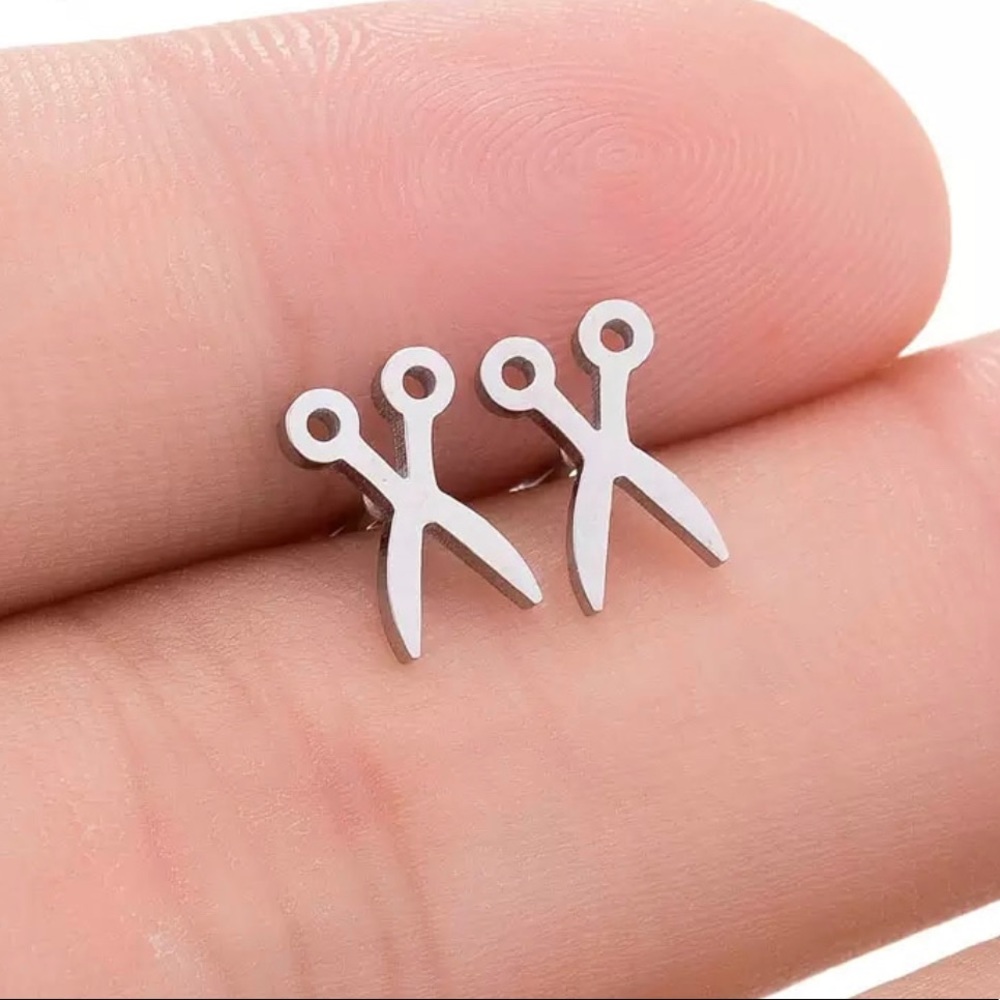 SCISSORS SILVER  Hair Stylist Minimalist Steel Stud Earrings